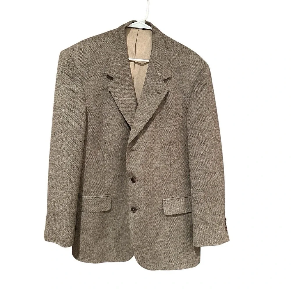 PERRY ELLIS Mens Tweed Blazer Sport Coat‎ Casual Jacket Size 44R Wool Brown EUC